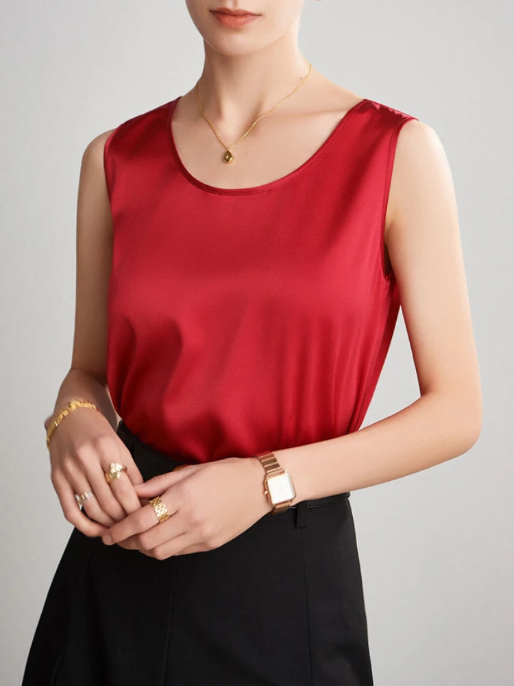Summer Satin Mulberry Silk Tank Top Casual Versatile Champagne Tops Woman 2026 New Fashion Elegant Vest Loose Sleeveless T-shirt