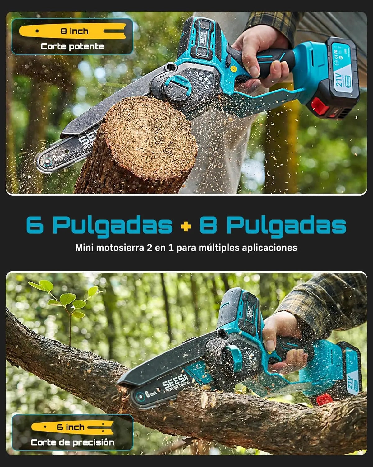 Seesii 6"/8" Brushless Cordless Chainsaw — 1000W Pruning Saw (Compatible with Makita 18V Battery)