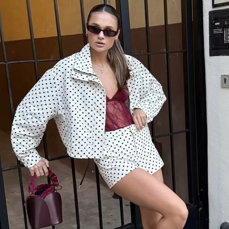 Women's Polka Dot Bomber Jacket, Oversized Zip-Up