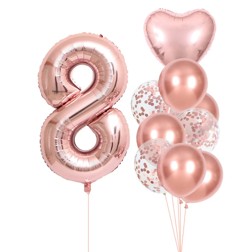 40 Inch 0-9 Rose Gold Number Balloons Set Birthday Party Wedding Celebration Ceremony Wedding Room Decoration Supplies