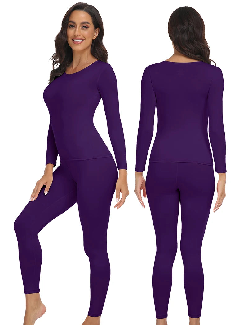 Women's Fleece Lined Long Johns - Thermal Top and Bottom 2-Piece Set - photo 7
