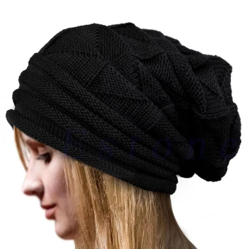 Winter Knitted Hat for Women Baggy Slouchy Beanie Hats Outdoor Warm Cap Bonnet Female Snow Skiing Warm Woolen Caps
