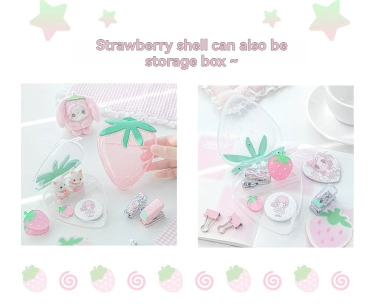 1PC Tool Set High Beauty Strawberry Efficiency Set Stapler Storage Stationery Student Specific Tool Set