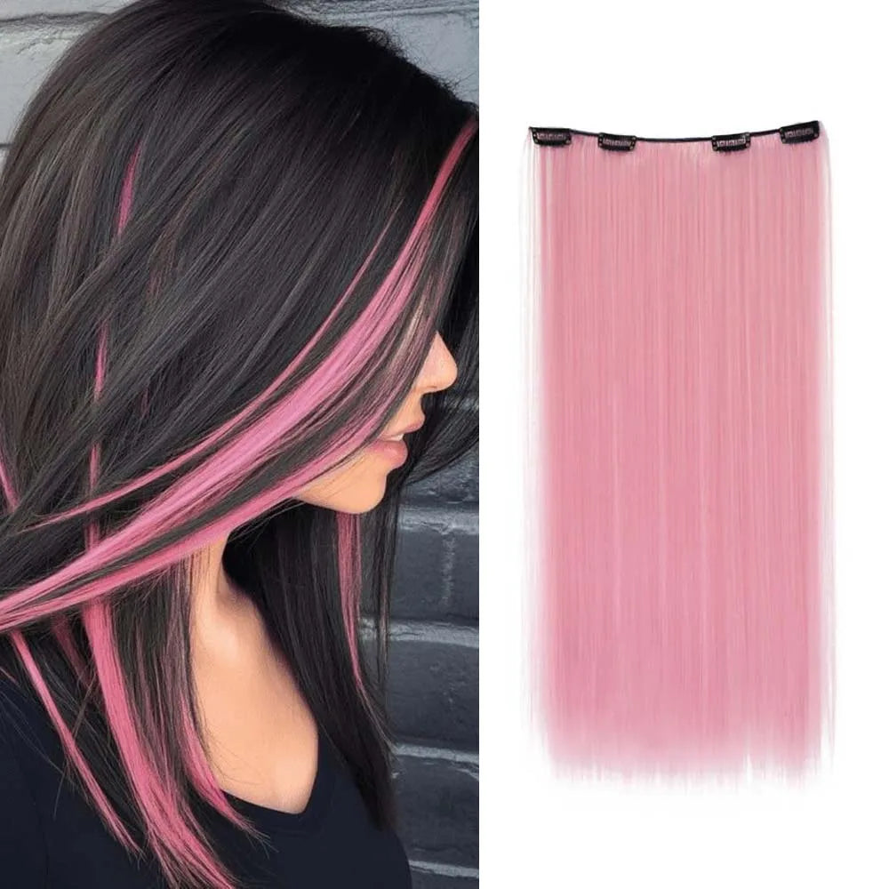 22inch Long Straight colorful Synthetic Hair Extensions - Invisible Clip-In, High Temperature Resistant, Easy to Wear for Women