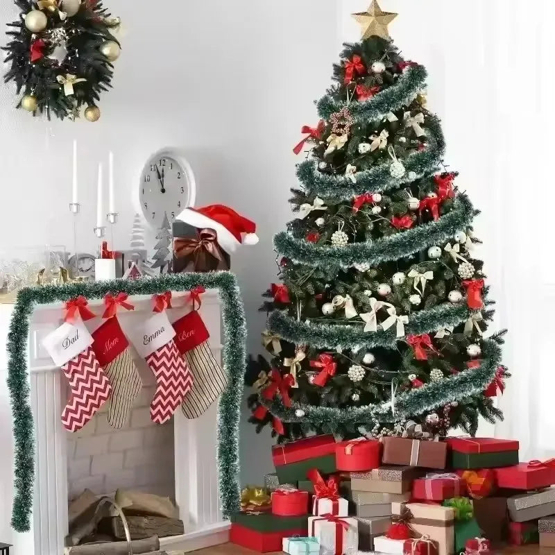 10M Christmas Tinsel Ribbons with Bow Green Cane Ribbon Garland Xmas Tree Hanging Pendent DIY Wreath Ornaments Party Home Decor