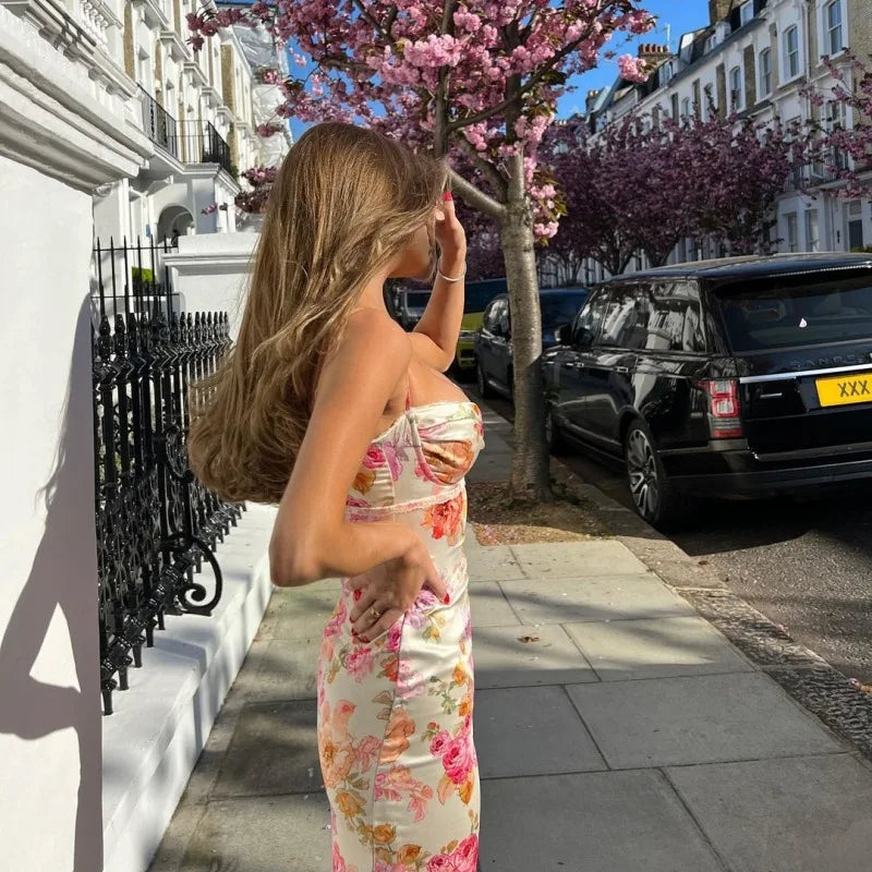 New Floral Suspender Split Slim Sleeveless Patry Beach Style Spaghetti Strap Dress Women Clothes Mini Dress 2026 Summer