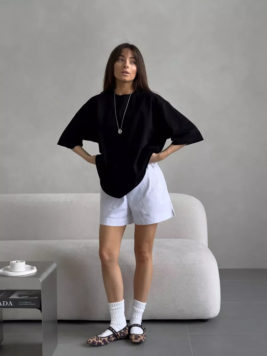Hirsionsan Summer Casual Oversized T-shirts Women 100% Cotton Pink Loose Tees 2026 New Cusual Solid O Neck Female Aesthetic Tops