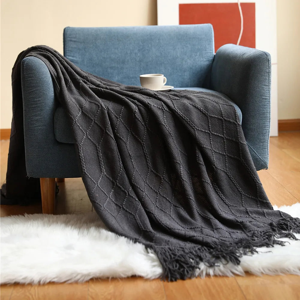 Cable Knit Throw Blanket, Lightweight Farmhouse Throw