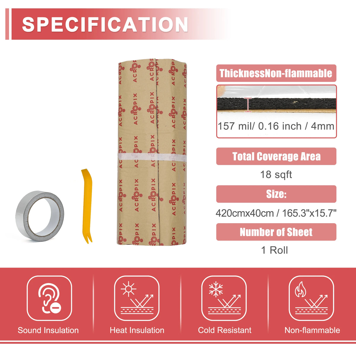 Car Sound Deadening Foam Roll, 4 mm - 40 x 420 cm, 18 sq ft - view 3