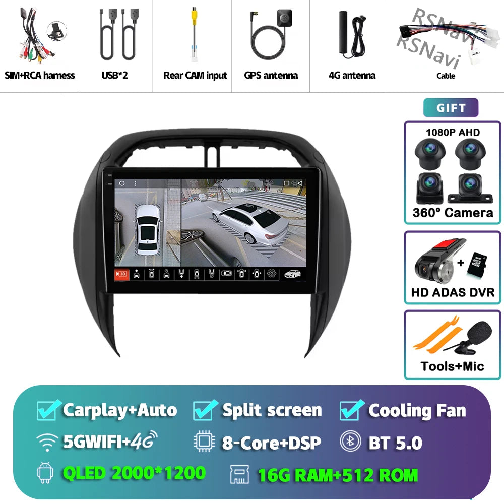 Android 16 For Toyota RAV4 2 CA20 CA20W XA20 2003 - 2005 2K QLED Stereo Car Radio Multimedia Video Player GPS 4G CarPlay