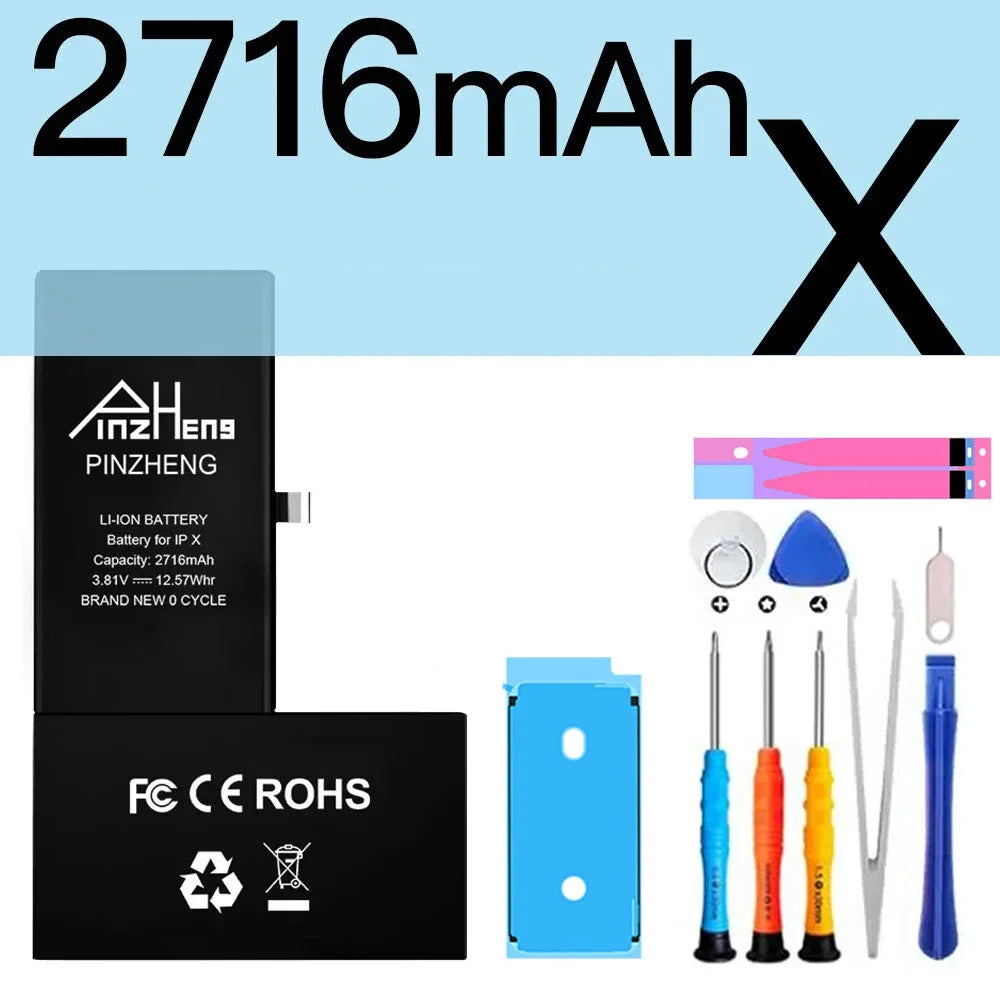 PINZHENG High Capacity Replacement Battery for iPhone X, XR, XS, 11, 12, 13 Mini Max Pro – 1-Year Warranty