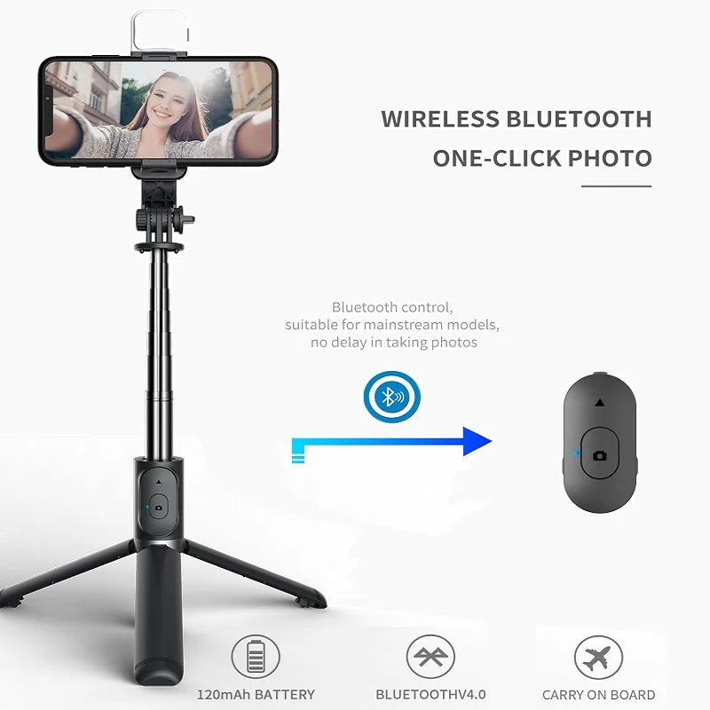 Portable Tripod Phone Selfie Stick – LED Fill Light, Bluetooth Remote & Extendable Stand for TikTok & Live
