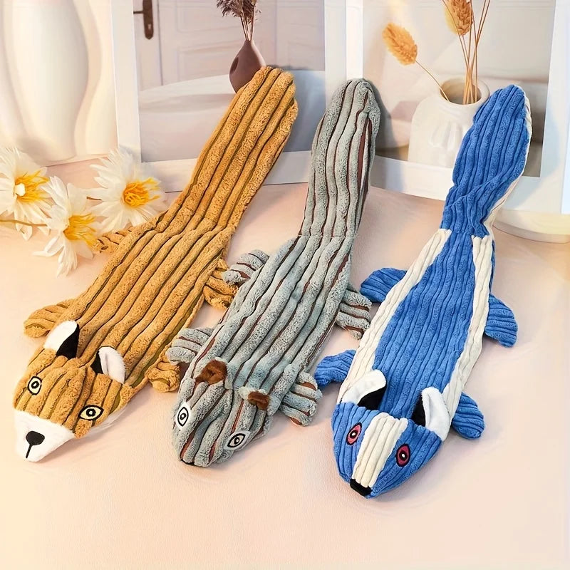 Squirrel‑Shaped Pet Dog Toy Corduroy Plush Squeaky Chew Toy No Stuffing Design Bite‑Resistant Stress Relief Interactive Play Toy