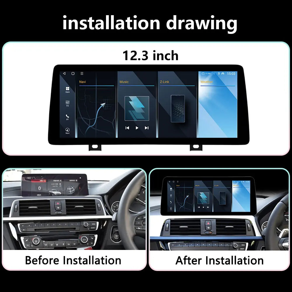 12.3" Right-Hand-Drive Wireless CarPlay & Android Auto Screen, Compatible with BMW 3 4 Series F30 F32
