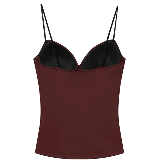 Women's Sleeveless Corset Crop Top - Brown Backless Bodycon Cami - photo 2