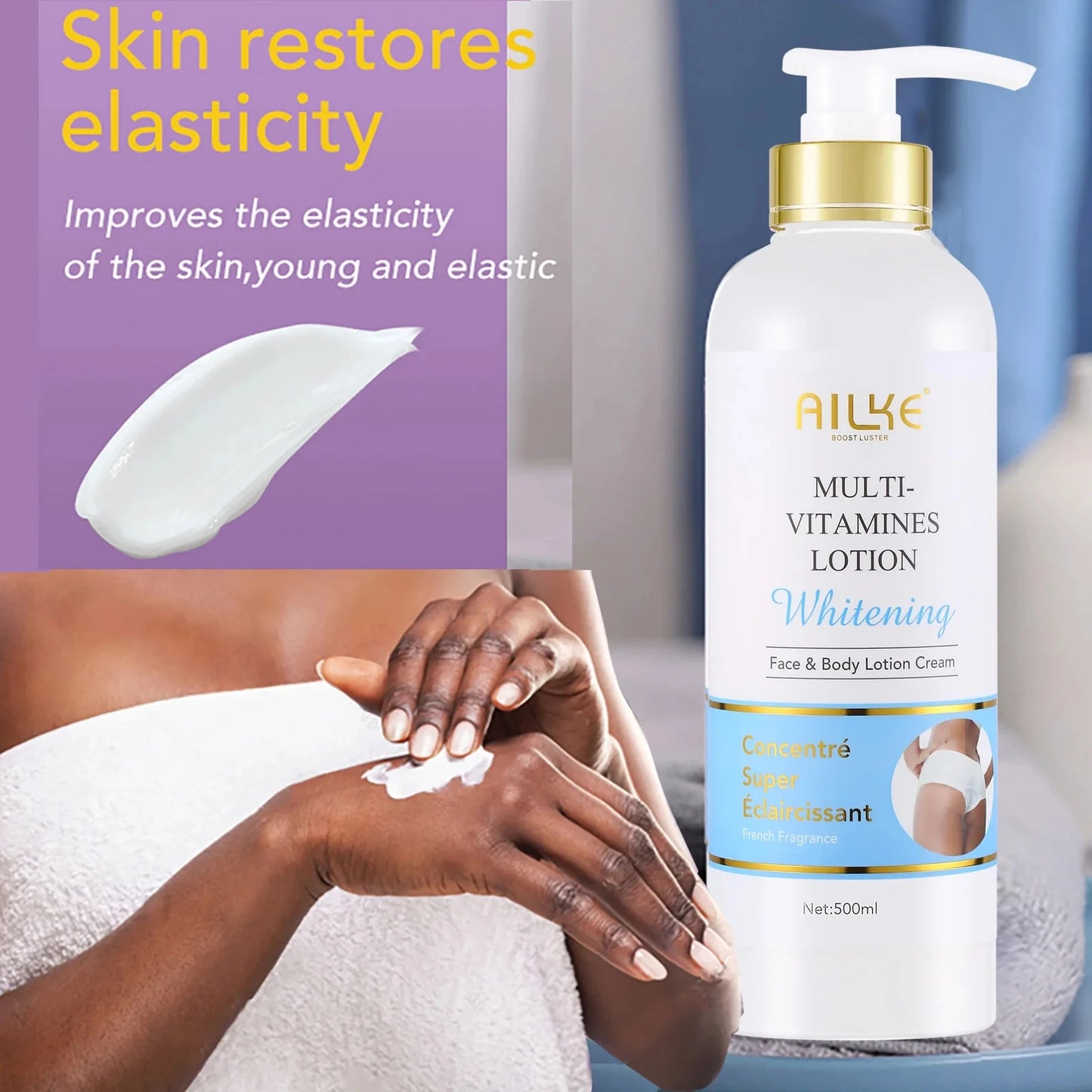 AILKE Multi-Vitamin Brightening Body Lotion – Vitamins A, E, B3 & B5 | Even Skin Tone & Radiance Moisturizer