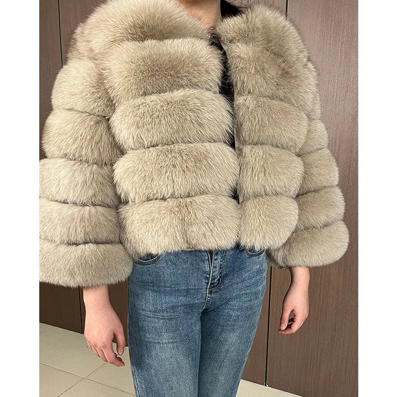 Women's Fox Fur Coat with Detachable Sleeves