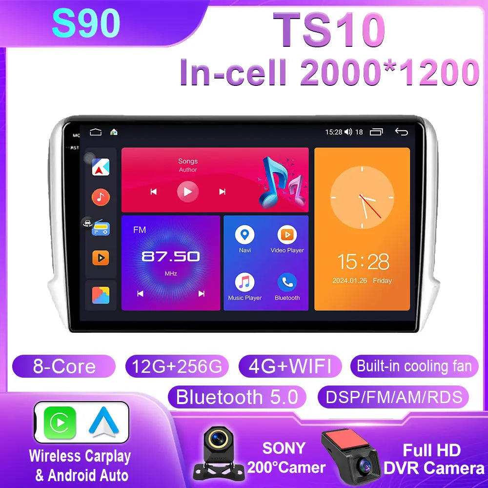 Car Stereo with Apple CarPlay & Android Auto, Compatible with Peugeot 2008 & 208 (2012-2018)