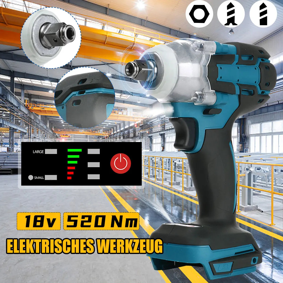 520N.M 1/2 inch Cordless Brushless Electric Wrench Angle Grinder 18V Battery Impact Wrench For Makita Battery Power Tool Wrench