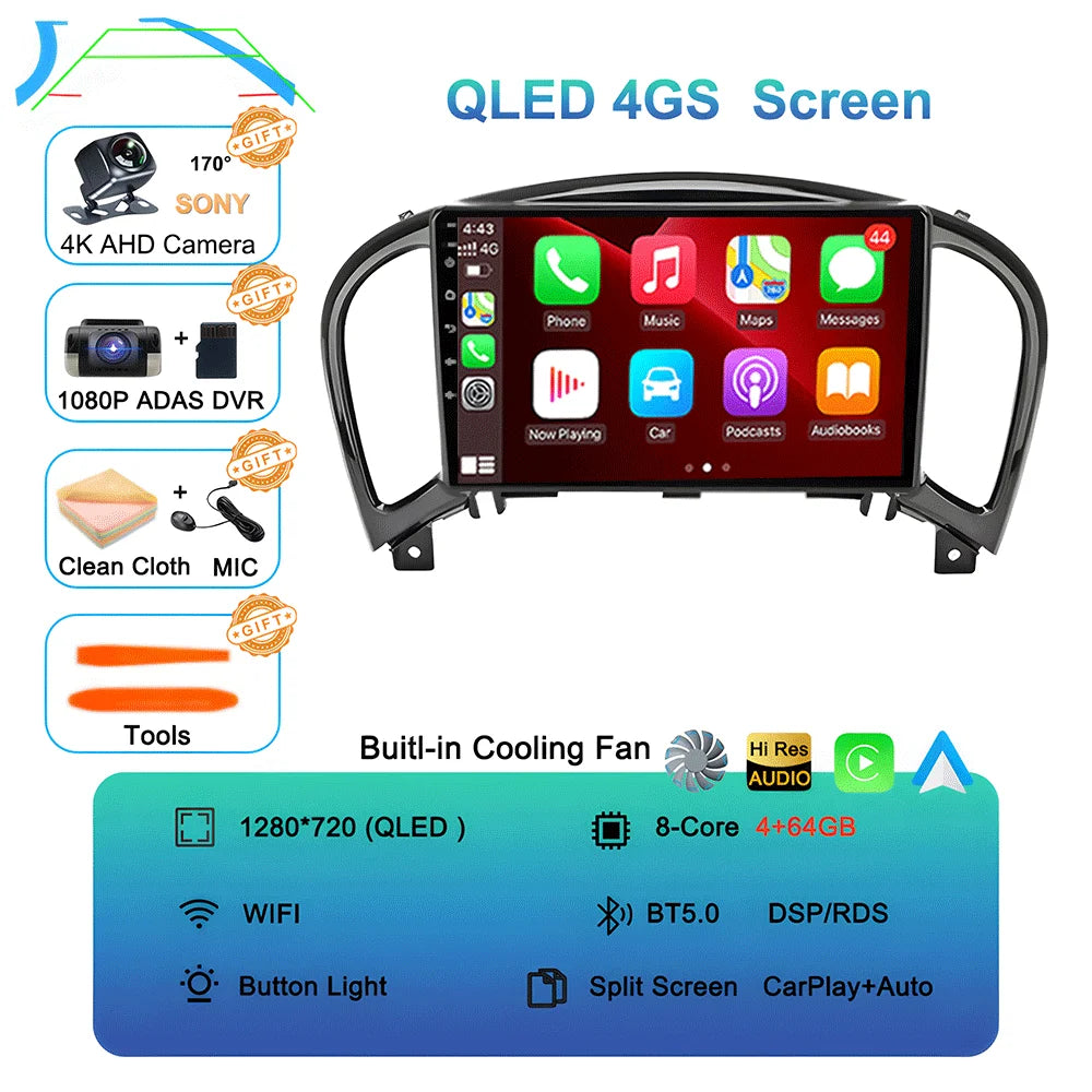 Android 16 Video Player Carplay Auto For Nissan Juke YF15 2010 - 2014 Multimedia Car Radio WIFi+4G DSP 2 DIN Touch Screen