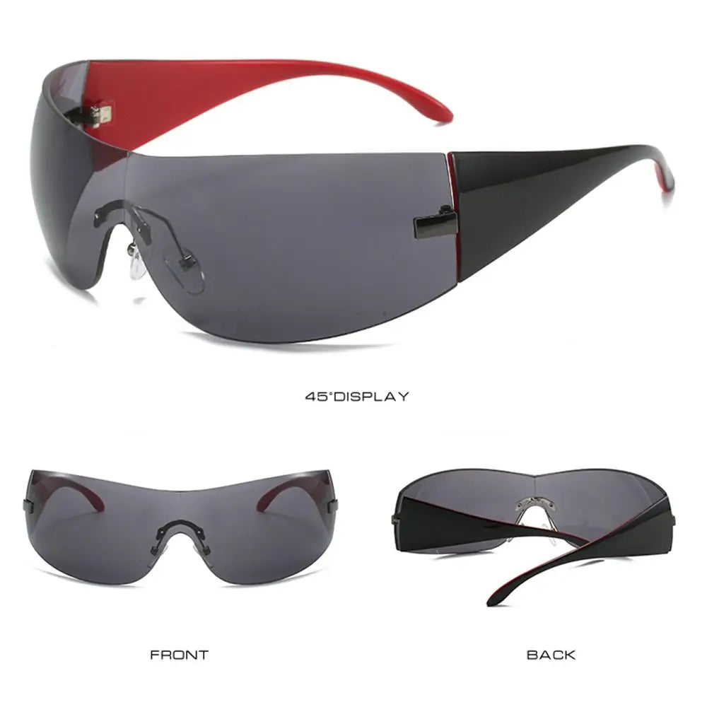 Trendy Y2K Sunglasses for Women  Men Rimless Wrap-Around Sunglasses Futuristic One Piece Shades Fashion Hip Hop Sun Glasses