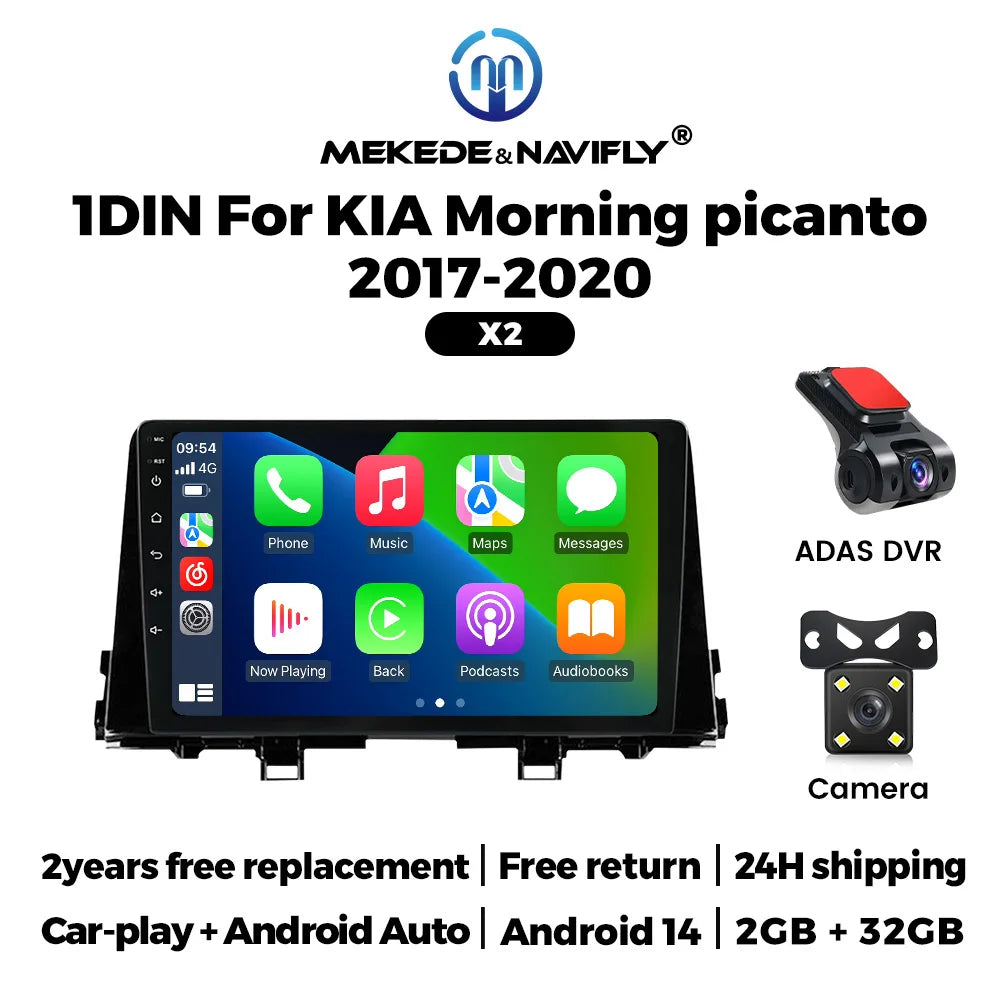 MEKEDE&Navifly Android 14 Wireless Carplay Auto For KIA Morning Picanto 2017-2020 Car Radio Multimedia Video Player 1 Din GPS BT