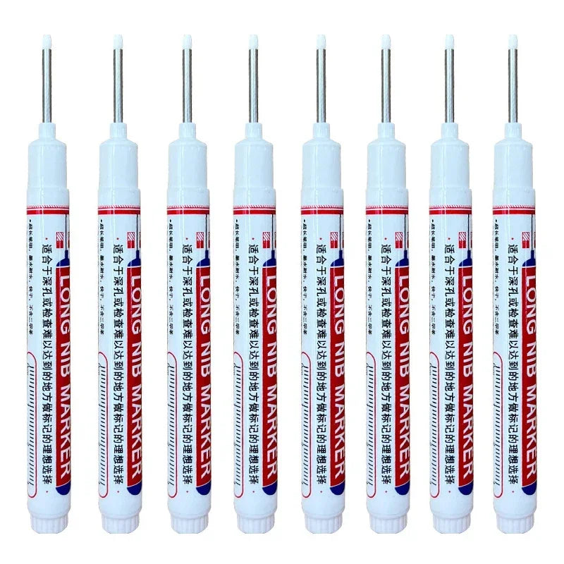 8Pcs/Set 20mm Deep Hole Long Nib Head Markers For Metal Perforating Pen Waterproof Bathroom Woodworking Decoration Multi-Purpose