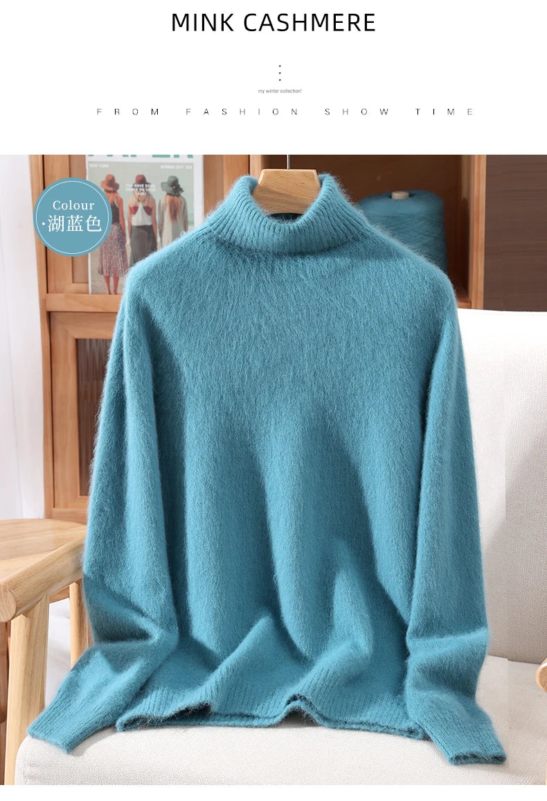 Women's High Collar Knit Sweater, Thick Pullover
