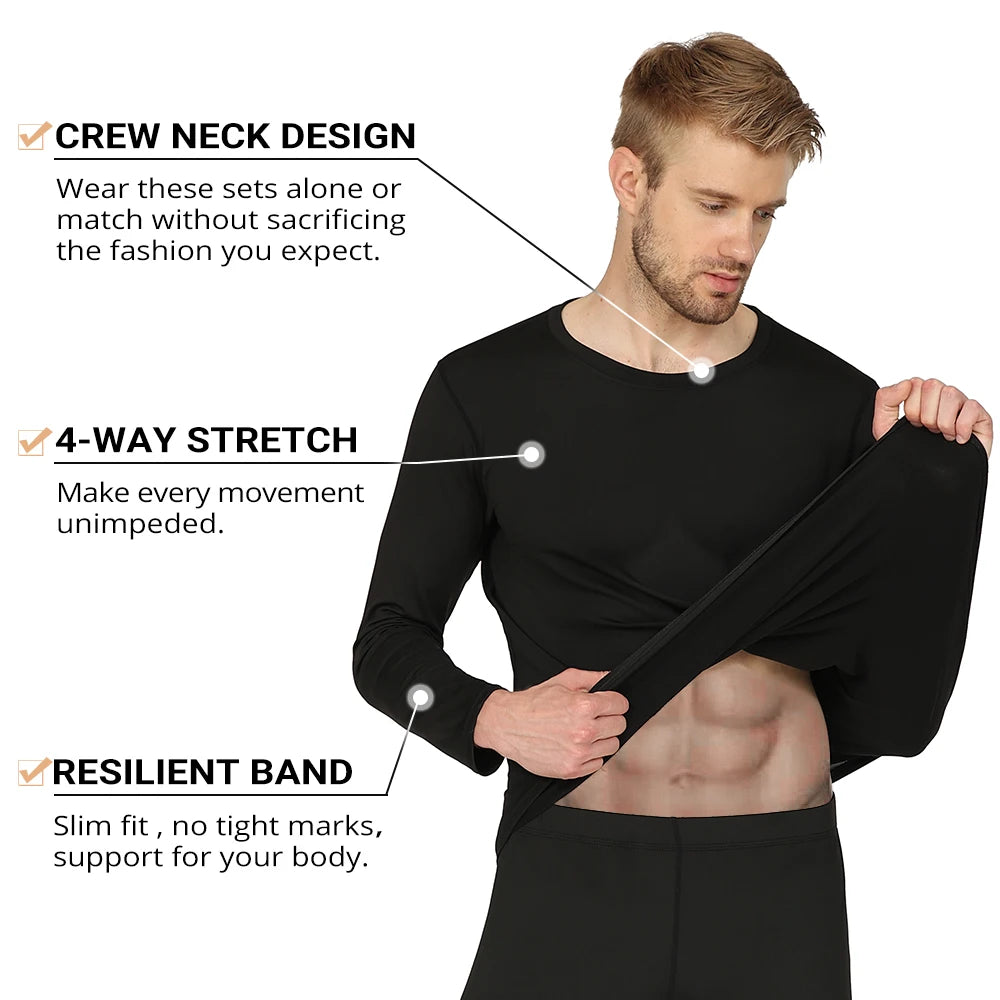 Men's Thermal Underwear Set - Long Johns Top and Bottom Base Layer - photo 2