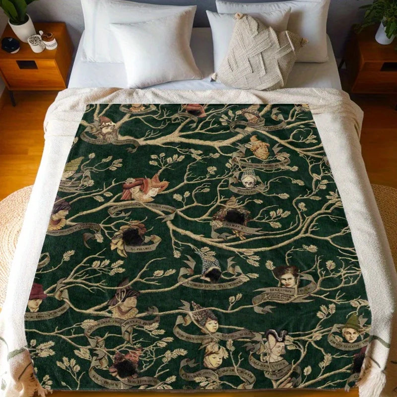 Family Tree Print Fleece Blanket, Black