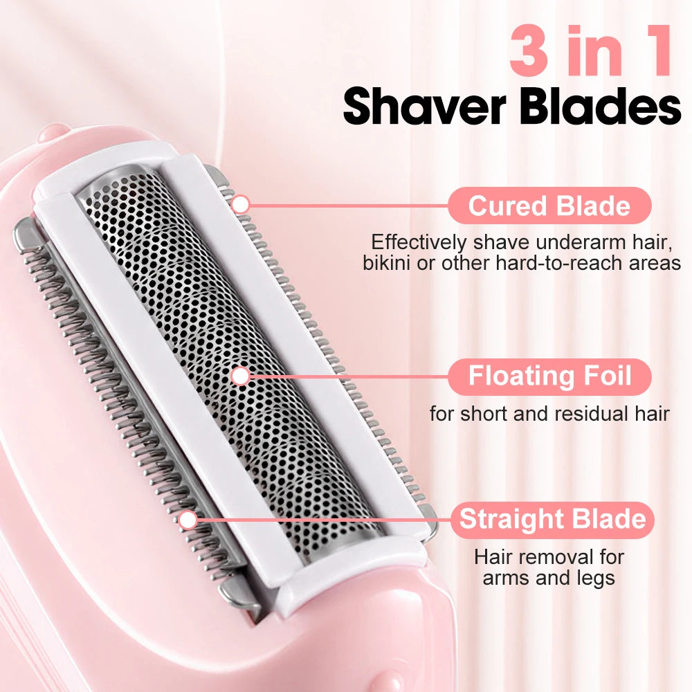 Electric Razor for Women, 3-in-1 Lady Shaver Bikini Trimmer, Cordless Wet & Dry Body Hair Remover for Legs Underarm Face
