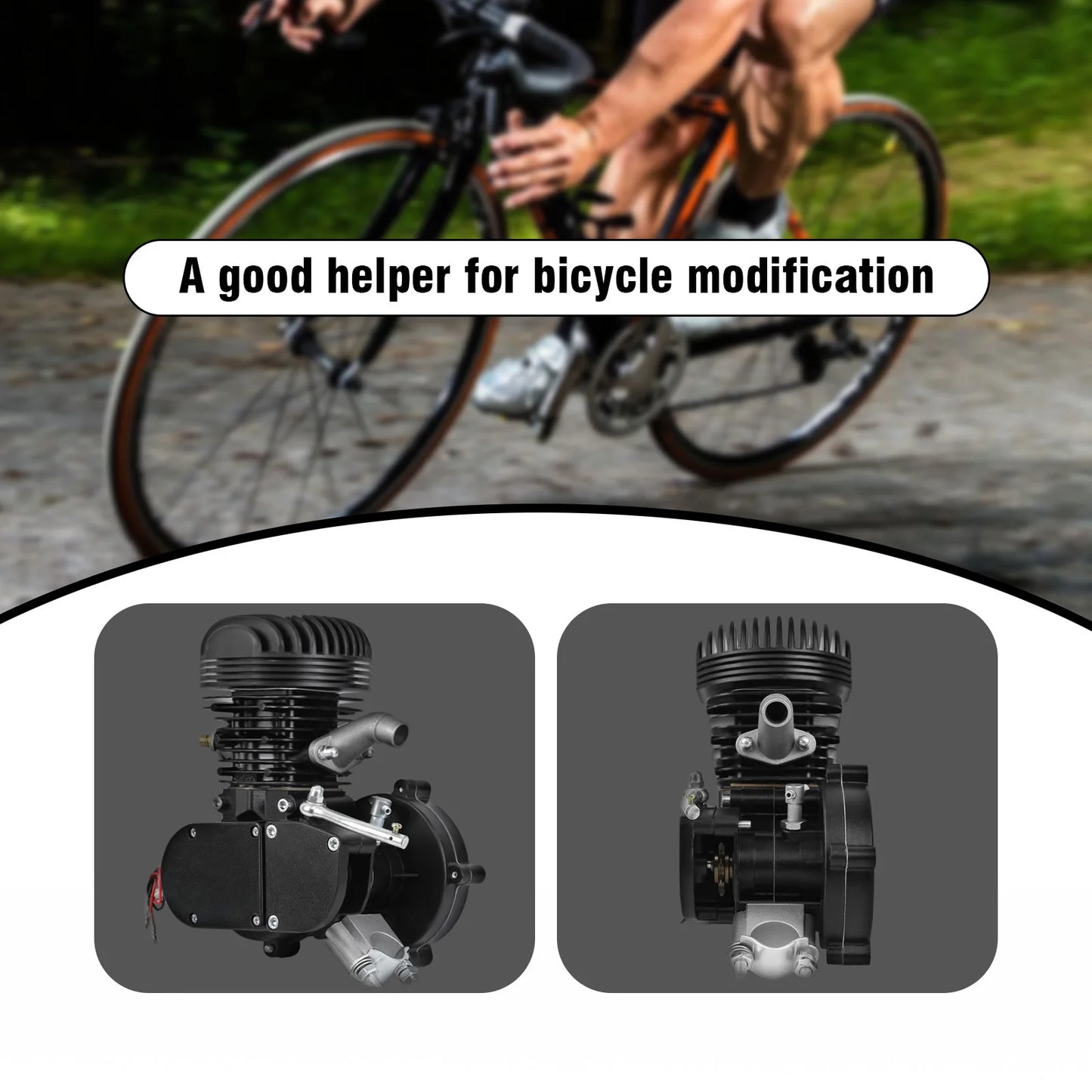 100CC Bicycle Engine Kit 2 Stroke Pocket Bike Engine For DIY Electric Bicycle Complete Engine Silver/Black Color Ship from US