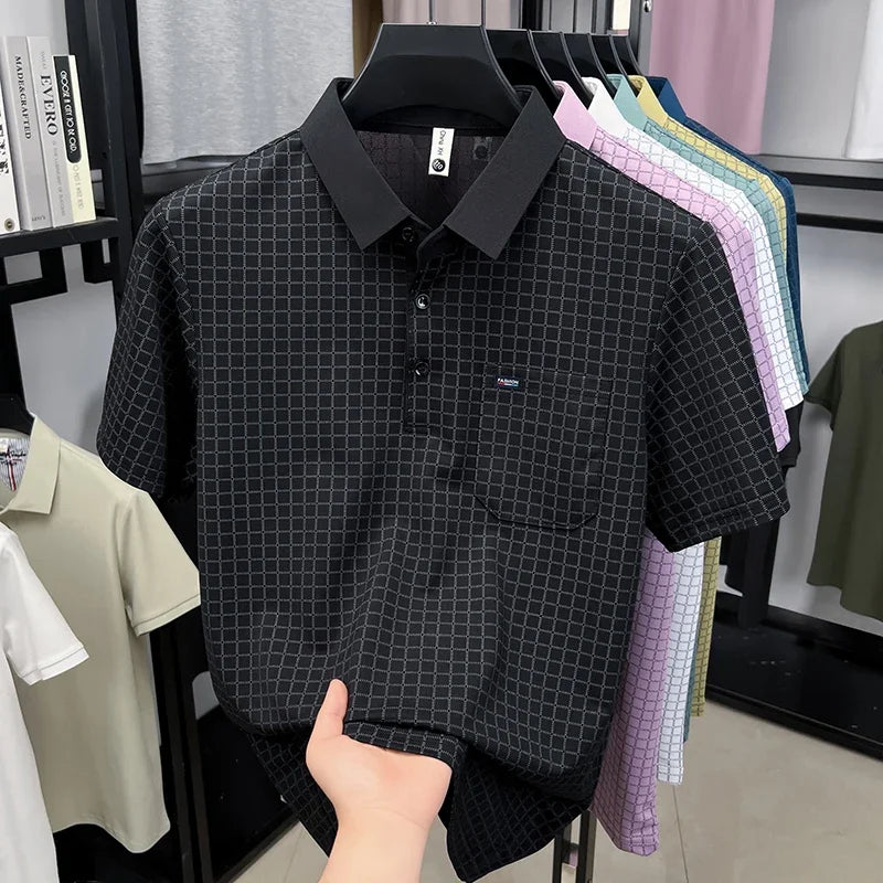 Men's Single-Buckle Lapel Shirt - Silky Stretch, Sweat-Proof