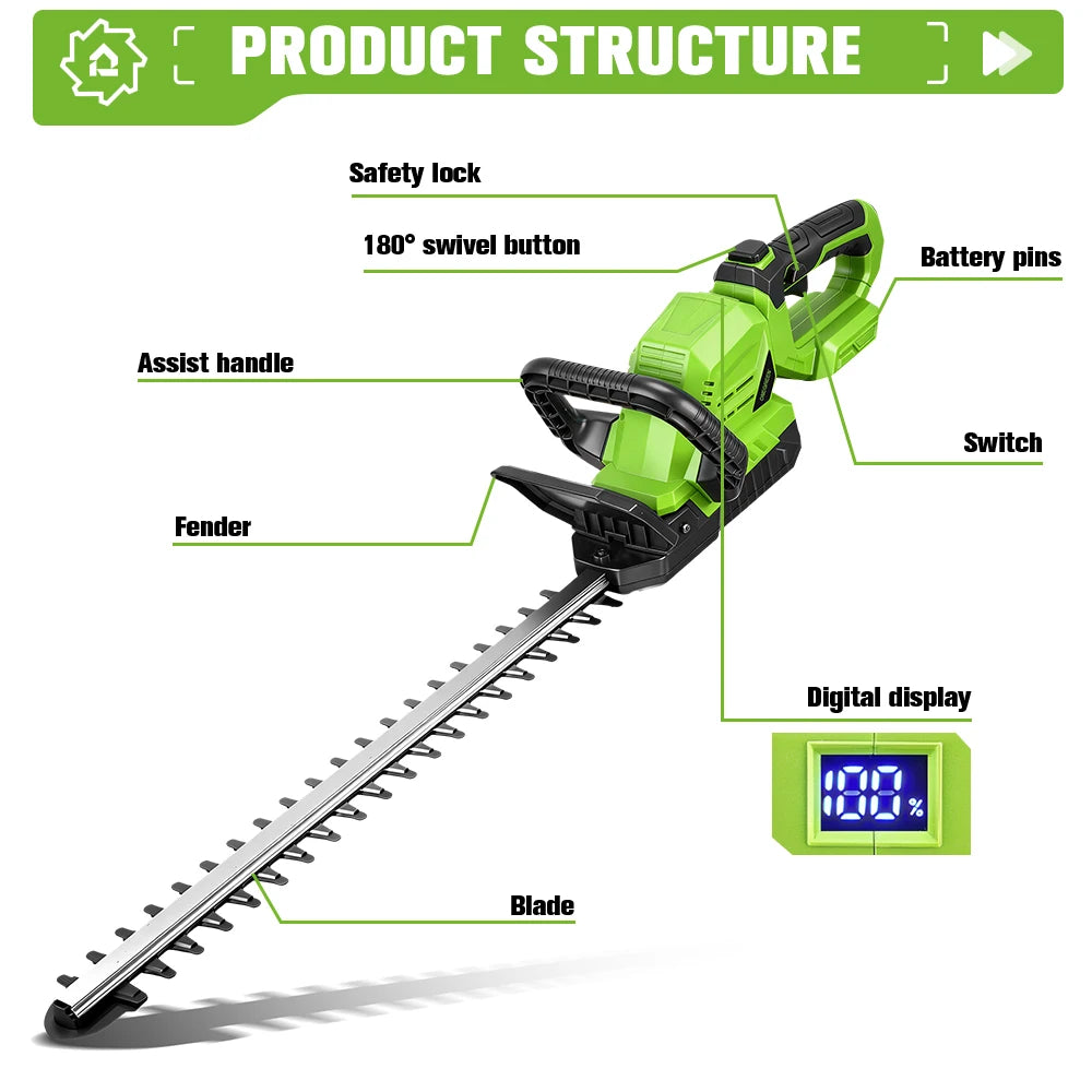 ONEGREEN Cordless Hedge Trimmer – Brushless Garden Pruning Tool Compatible with Makita Battery (Battery Not Included)