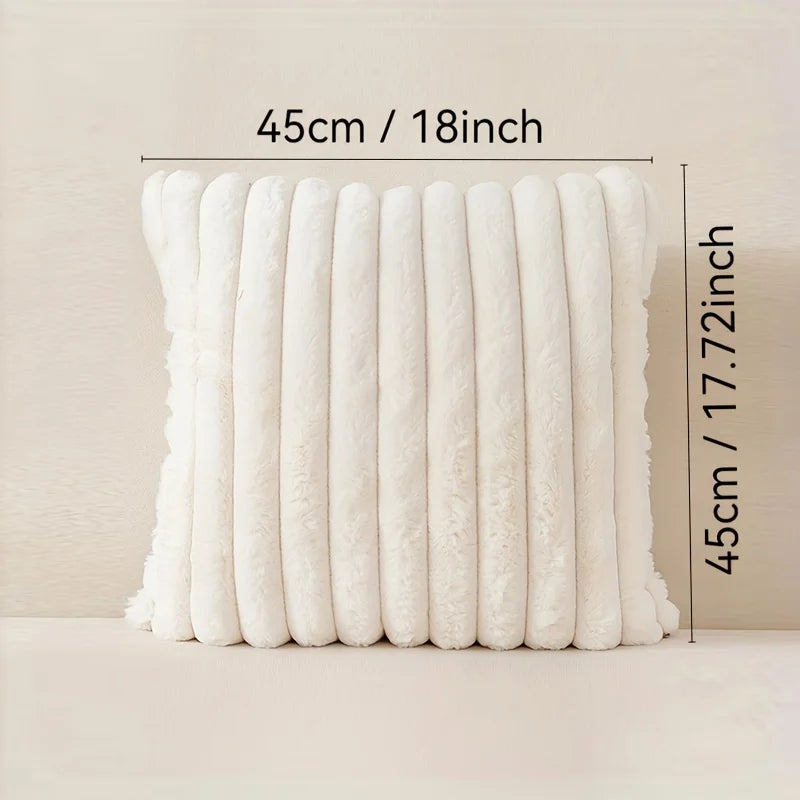 Fuzzy Striped Throw Pillow Cover - Soft Plush Cushion Case for Sofa - photo 2