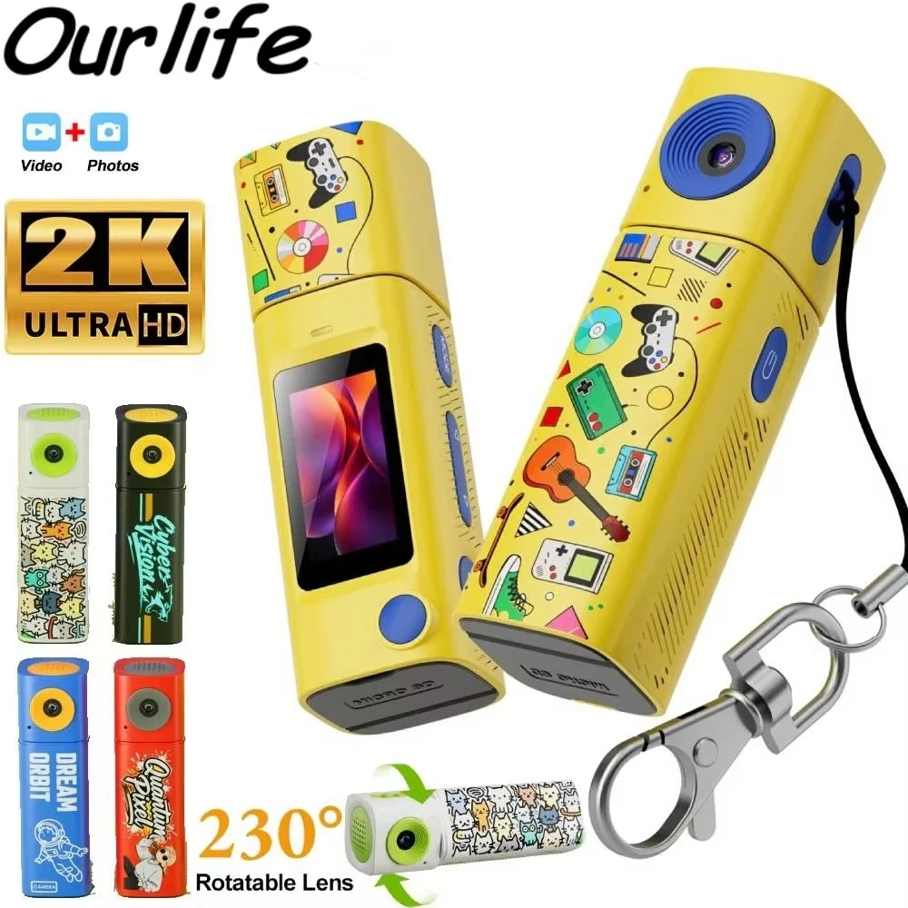 Ourlife 2K Thumb Camera — 230° Flip Lens Mini Keychain Camera