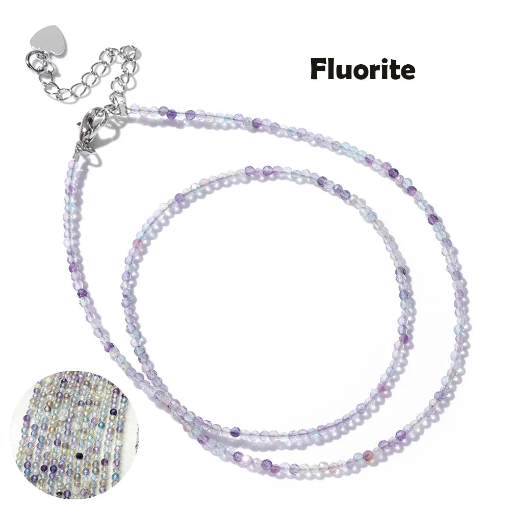 Mini Gem Stone Beaded Necklace 2mm Faceted Natural Agat Quartz Female Fashion Party Choker for Women Girl Jewelry Gift Wholesale