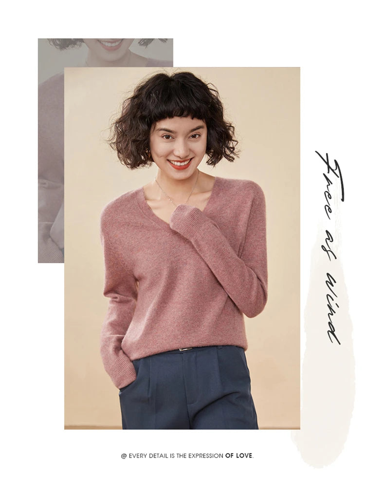 Women's Cashmere V-Neck Sweater, Knit Pullover