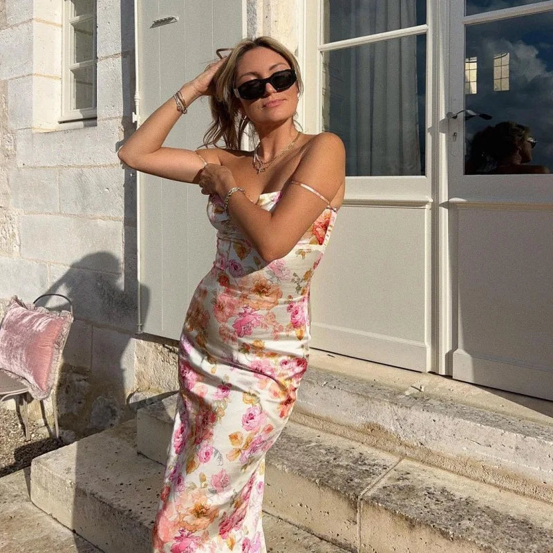 New Floral Suspender Split Slim Sleeveless Patry Beach Style Spaghetti Strap Dress Women Clothes Mini Dress 2026 Summer