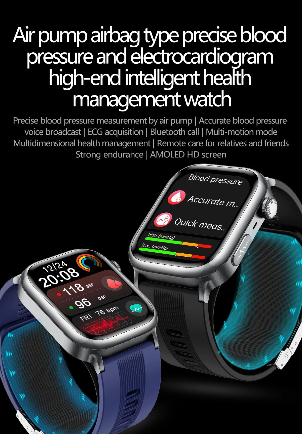 2026 New Air Pump+Air Bag+NFC Health SmartWatch Precise Blood Pressure Blood Fat Monitoring Voice Call Smartwatch For Men Women