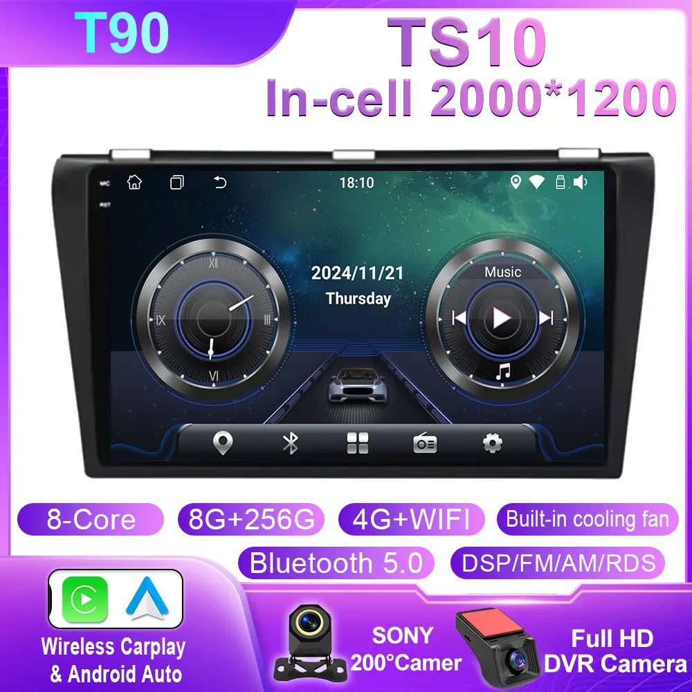 Android Car Stereo for Mazda 3 (2004–2009) — Wireless CarPlay, GPS, BOSE-Compatible, Multimedia Player