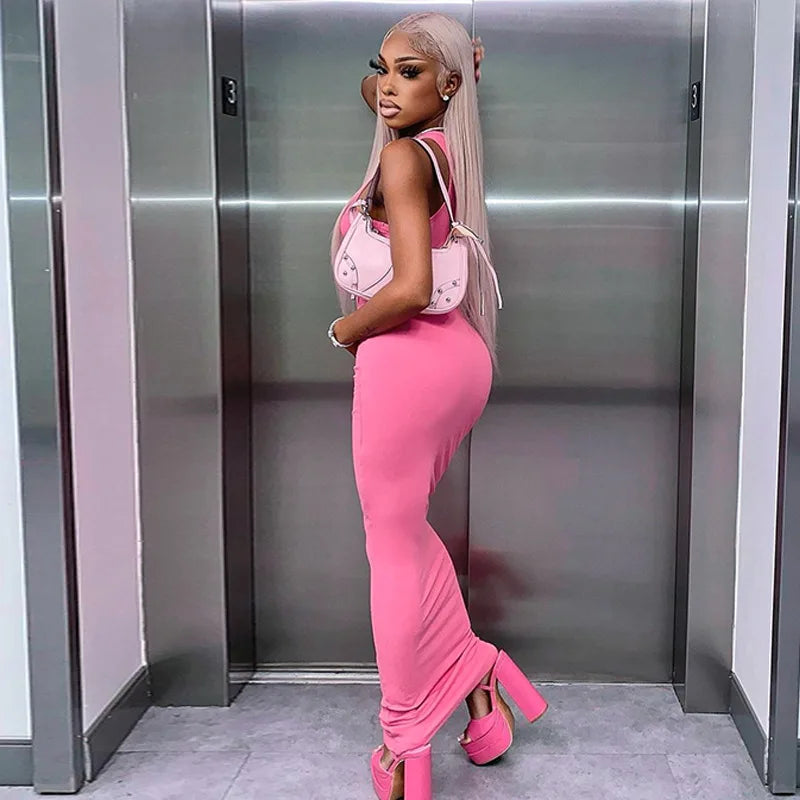 Hugcitar Ribbed Sexy Y2K Clothes Sleeveless Bodycon Maxi Dresses For Women Club Birthday Party Streetwear Elegant Outfits