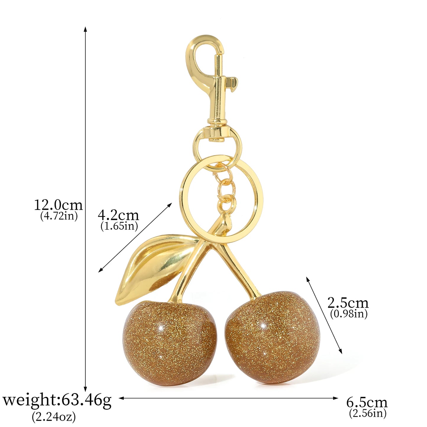 Cherry Crystal Bag Charm Keychain — Pink Fruit Keyring