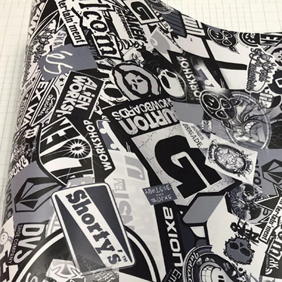 Skull Graffiti Stickerbomb Car Wrap — Vinyl Film, Air-Release