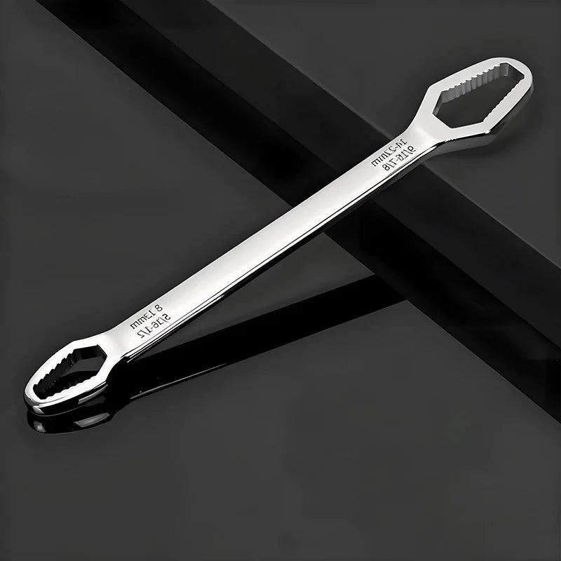 Dual-Head Multi-Size Adjustable Wrench: 4-34mm & 14-22mm Stainless Steel Spanner for Nuts & Bolts