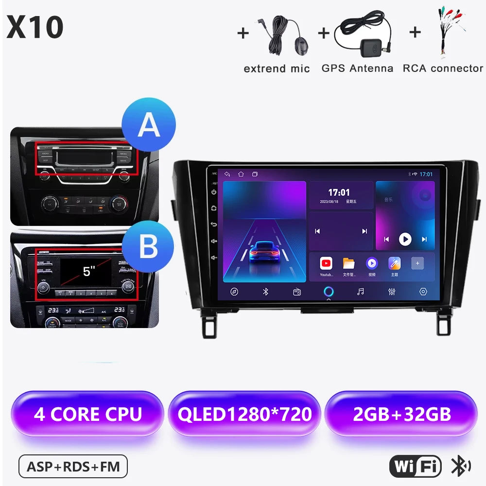 Wireless CarPlay Android Auto Car Radio for Nissan Qashqai J11 X-Trail 3 2013-2017 avigation GPS Car Radio Multimedia Video Play