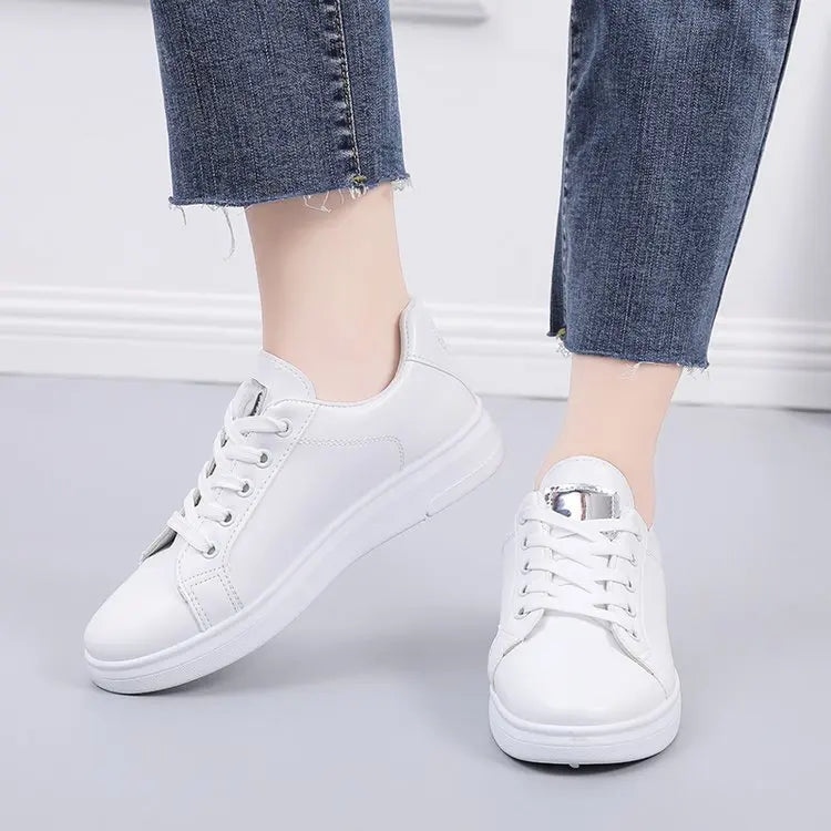 Embroidered Floral Sneakers for Women — Breathable Lace-Up White Tennis Shoes
