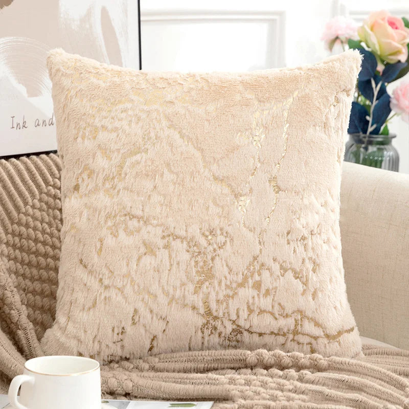 Plush Faux Fur Cushion Cover 43x43cm - Golden Fur Decorative Pillow Case - photo 9