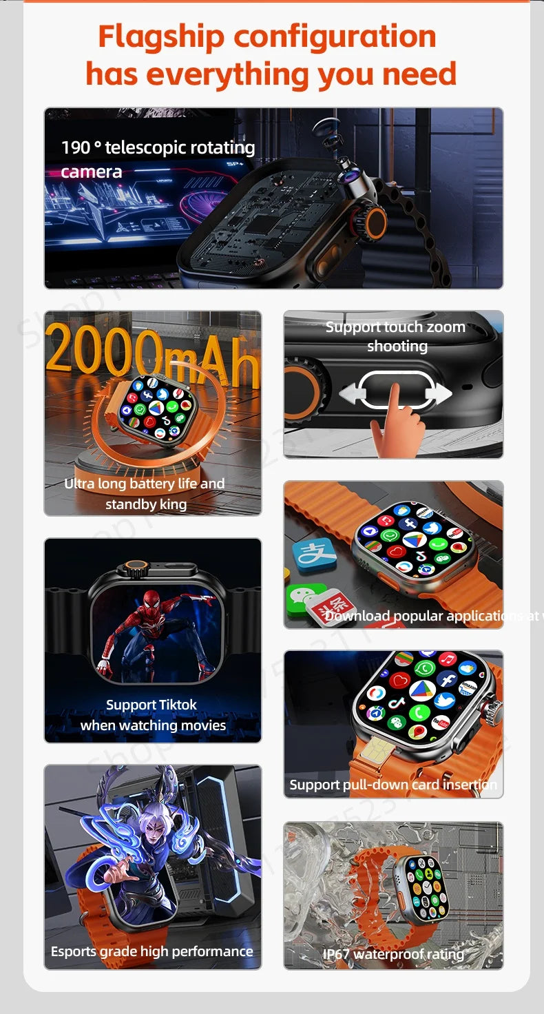 GOLDENSPIKE CD12 Smartwatch Android 12.0 5G LTE Sim Card Rotary Camera 2.26 inch Amoled 490*580 HD Screen 2080Mah Smart Watch