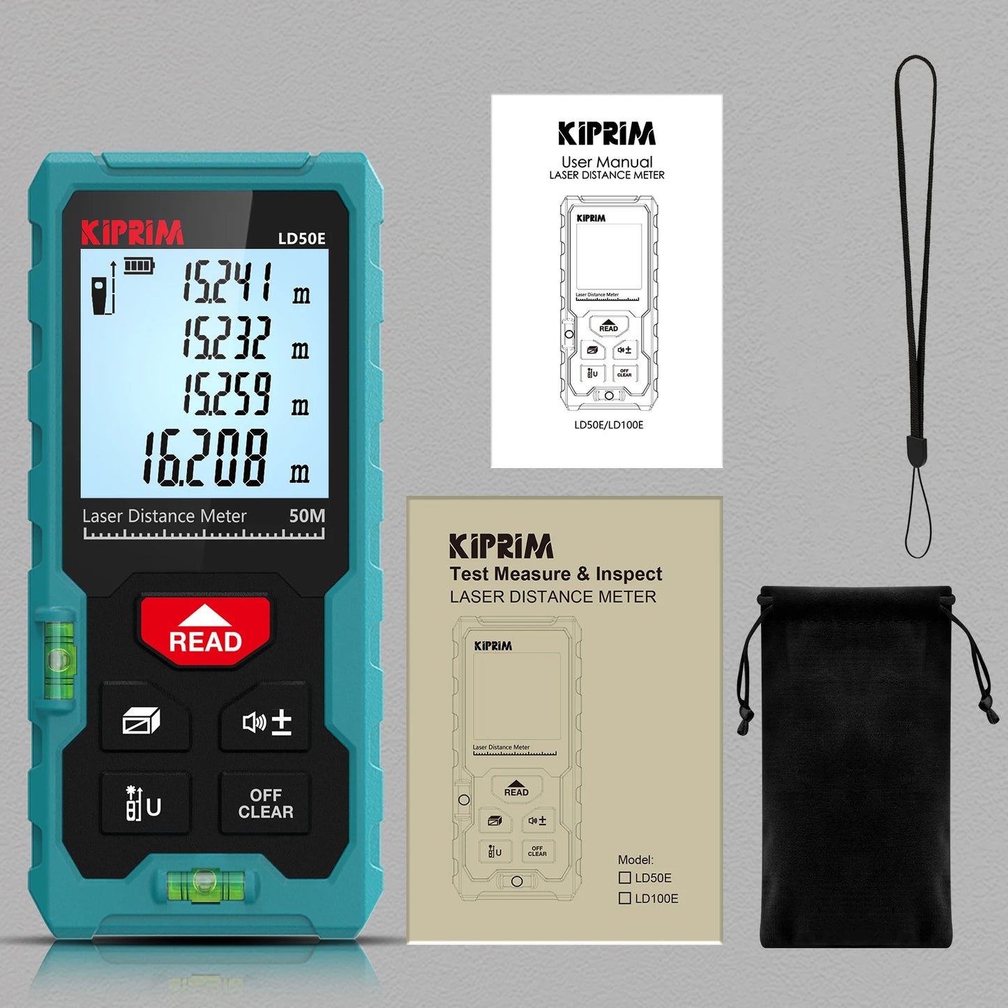 Kiprim Laser Rangefinder 50M 70M 100M Mini Laser Measurement Tool Laser Tape High Accuracy Multiple Measurement Functions